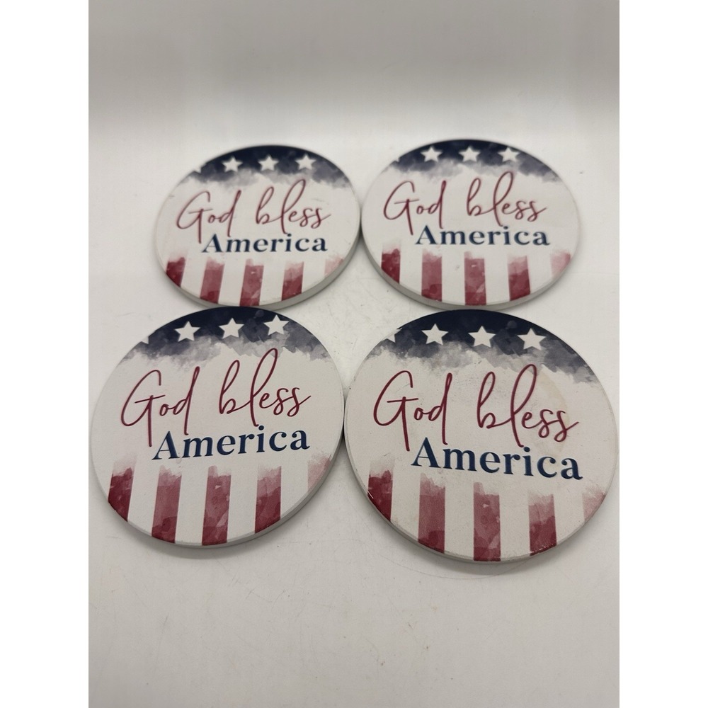 God Bless America Coasters Set of 4 Cork Backed Patriotic Made in USA